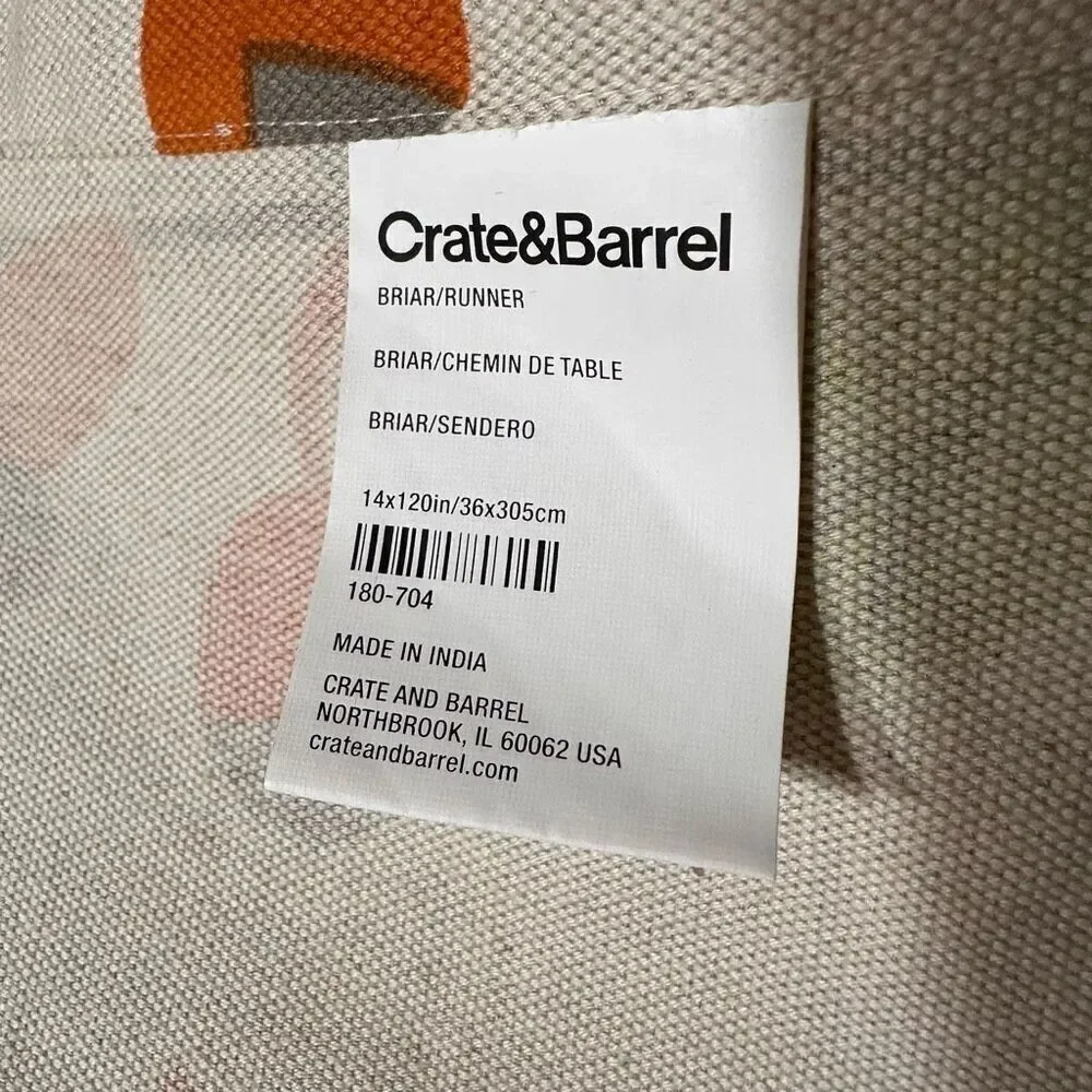 Crate & Barrel Briar Table Runner 14”X120” Fall